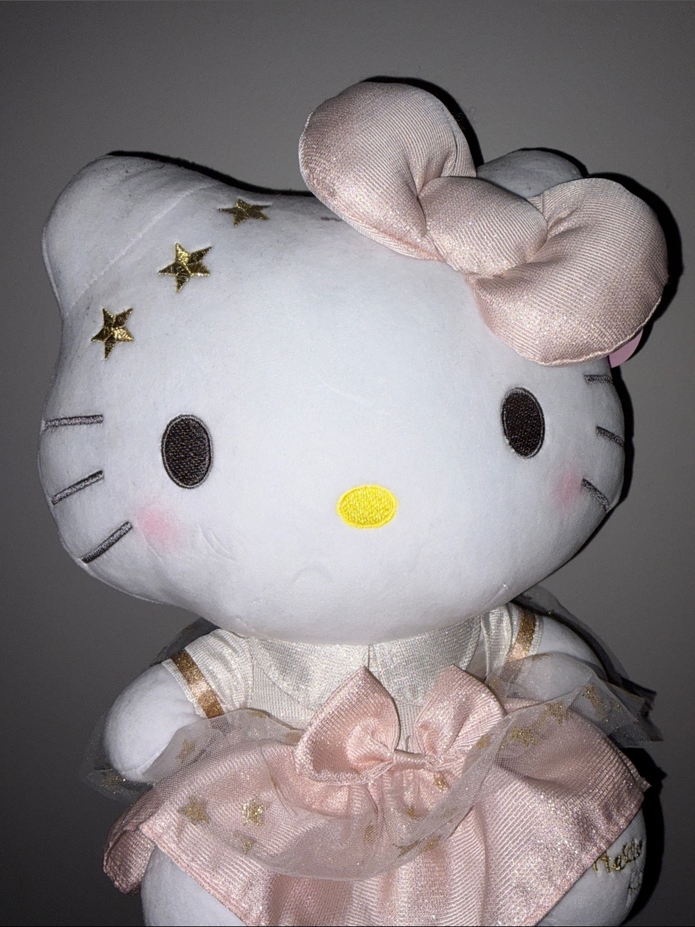 2023 Hello Kitty White Plush with Pink Dress and Gold Stars